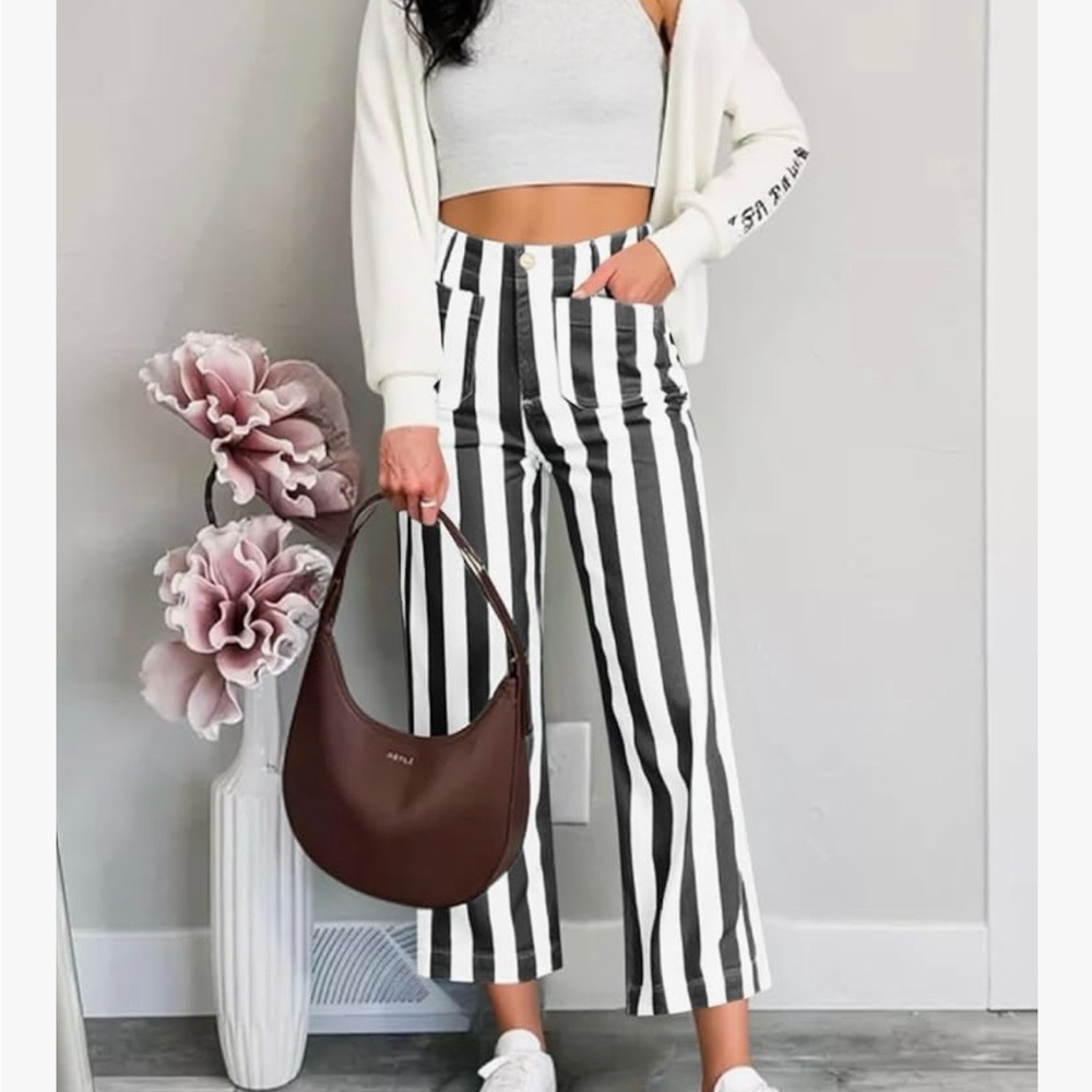 Black and White Striped Women's Pants
